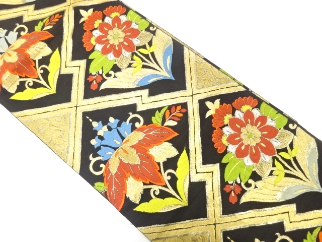 JAPANESE KIMONO / ANTIQUE FUKURO OBI / SILK / WOVEN KIKU & PAULOWNIA